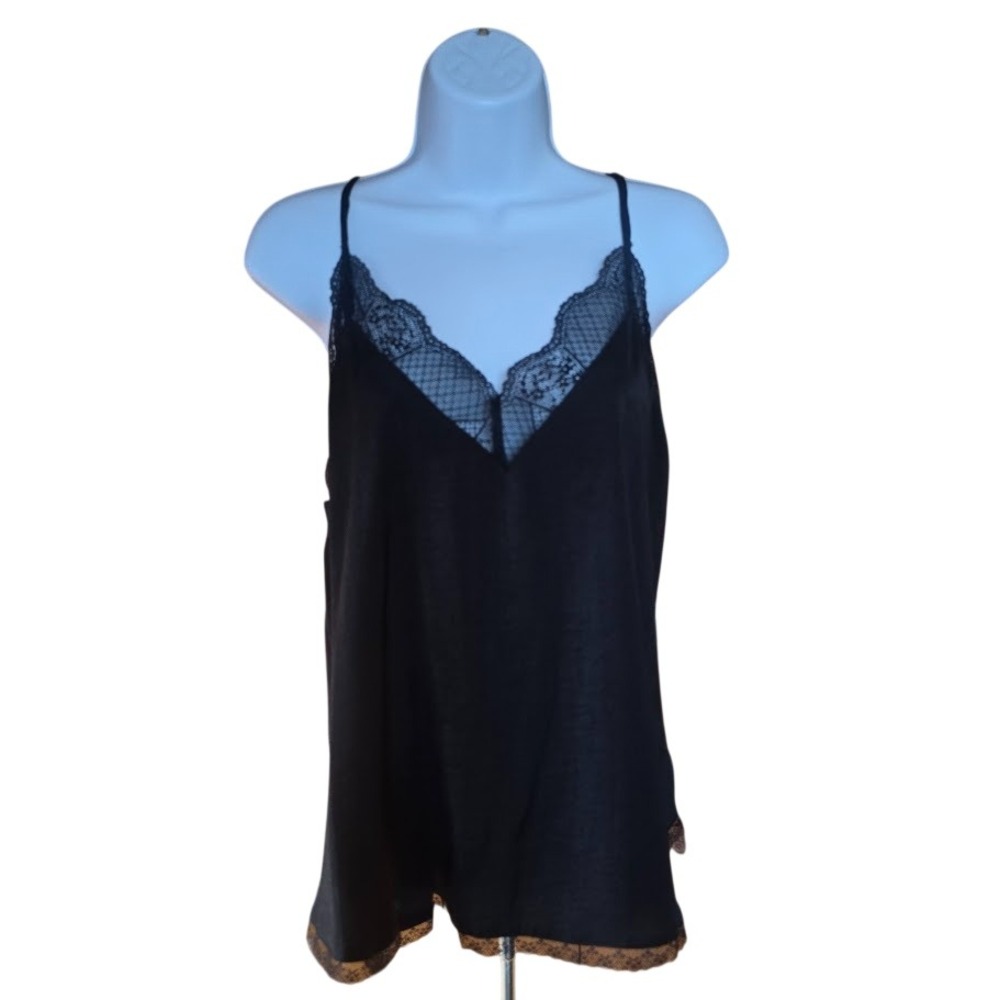 La Miel Lace Trim Cami Women L Black Satin Romantic Gothic Dark Coquette Boudoir